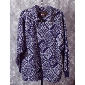 Vintage 90s Fleece 1990s Blue White Fuzzy Oversize Surfer Retro Boho Size XL